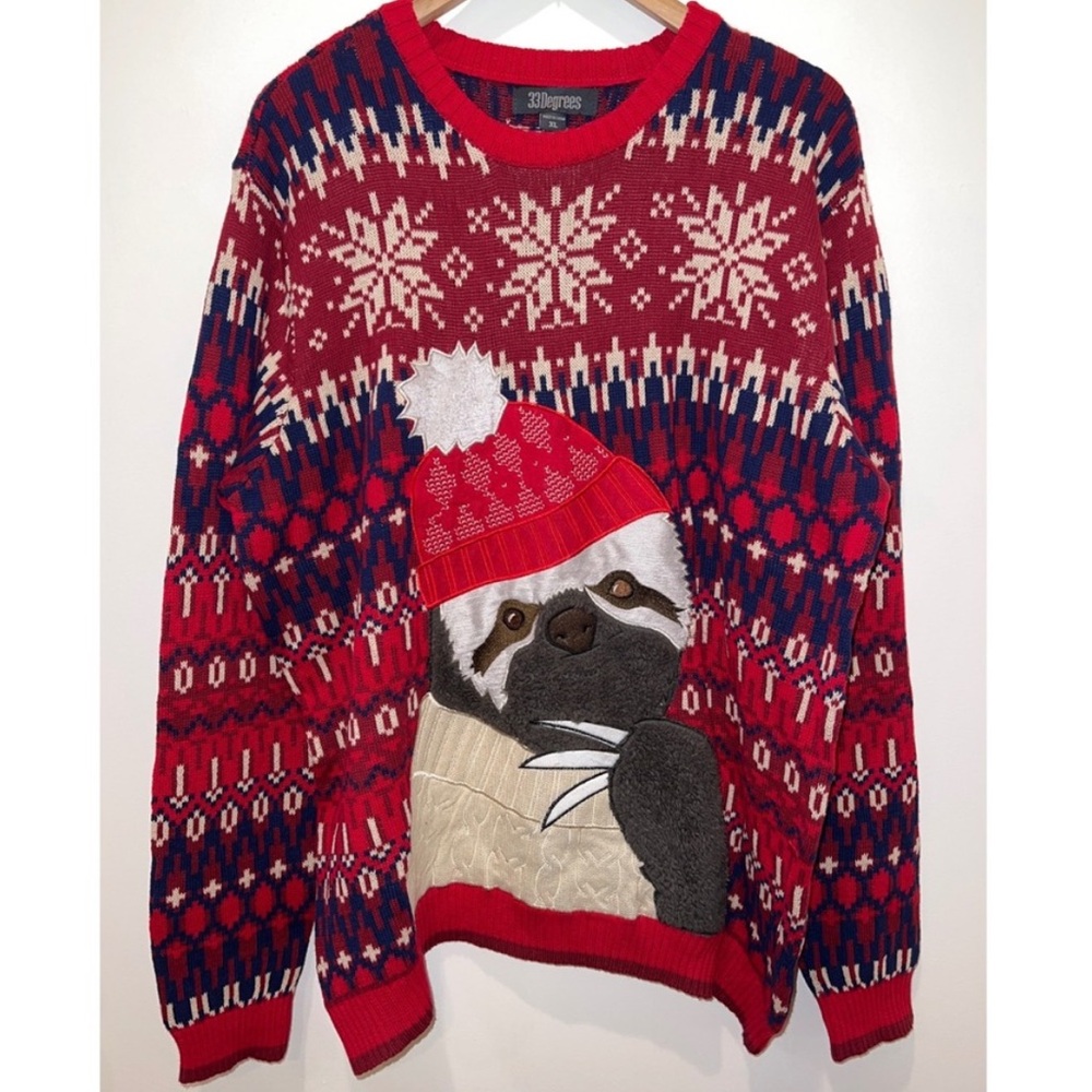 Cozy Red and Blue Sloth Sweater